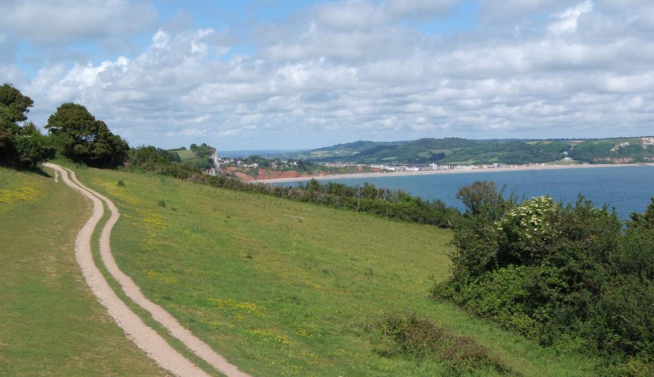 The World Heritage Jurassic Coast is just a five mile drive away, stretching through east Devon and over the border at Lyme Regis into Dorset. Seaton, the nearest beach, is in the distance.