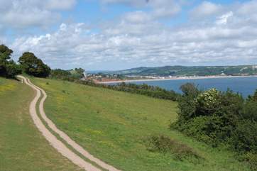 The World Heritage Jurassic Coast is just a five mile drive away, stretching through east Devon and over the border at Lyme Regis into Dorset. Seaton, the nearest beach, is in the distance.