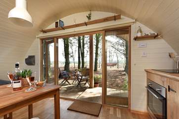 Double doors look out onto the gorgeous view.