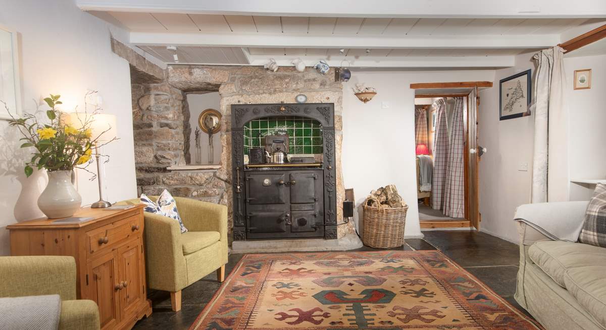 The dining-room is full of character like this gorgeous ornamental Rayburn.