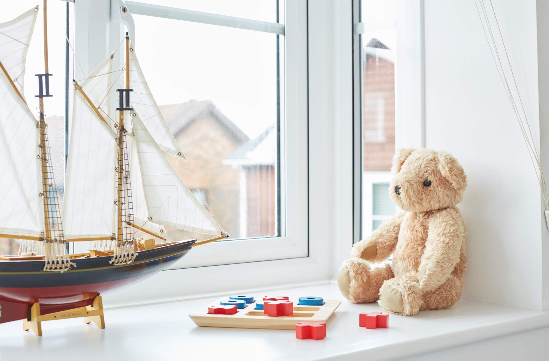 Teddys view out the window to the  twin bedroom.