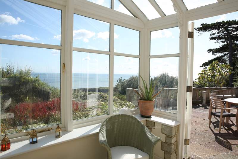 Admire the stunning sea views from the patio. 
