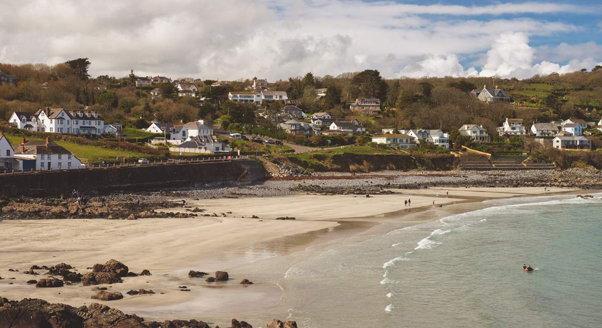 The sandy beach at nearby Coverack at low tide.