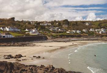 The sandy beach at nearby Coverack at low tide.