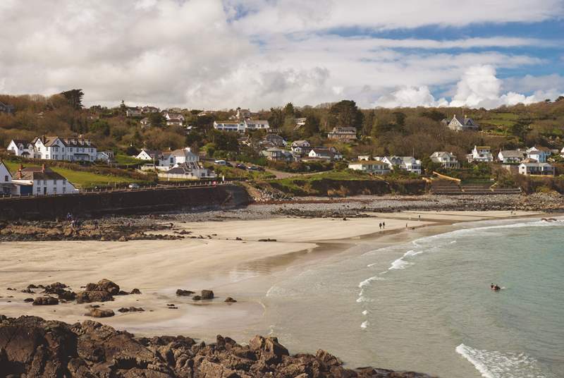 The sandy beach at nearby Coverack at low tide.