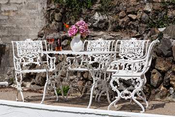 The patio is the perfect spot for an afternoon glass of wine.
