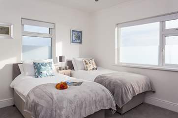 The twin bedroom also has fabulous views over towards Lizard Point (Bedroom 1).