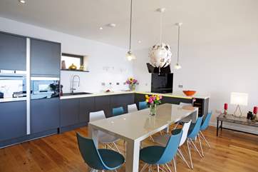 The sleek kitchen has everything you need to cater for a crowd.