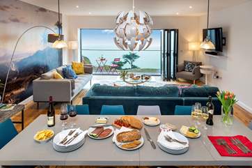 The open plan living-room is situated on the second floor to take full advantage of the view.