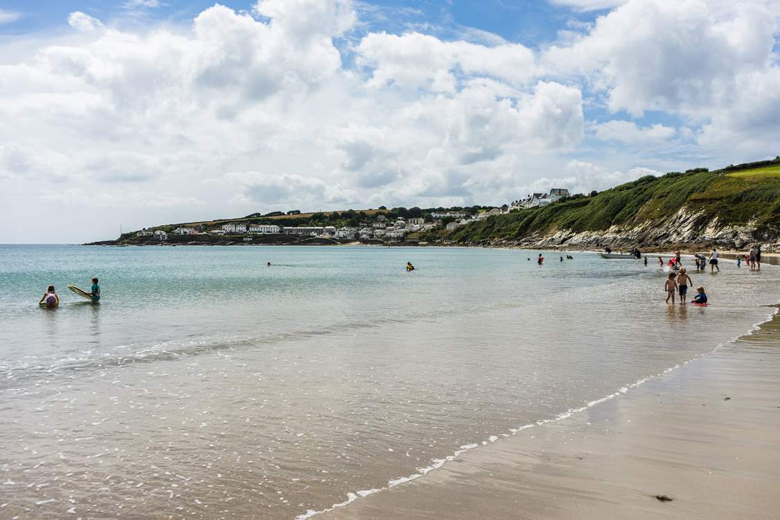 Looking across to Portscatho from Porthcurnick beach.