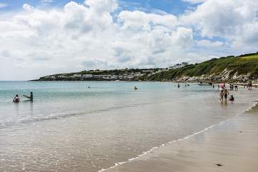 Looking across to Portscatho from Porthcurnick beach.