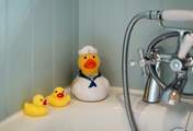 The family bathroom with hand held shower attachment and ducks!