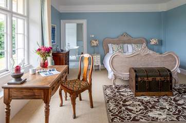 The gorgeous blue room with antique french bed.