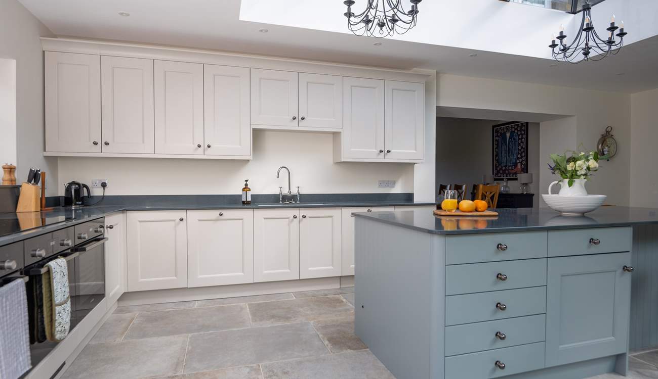 The stylish kitchen has all the equipment you'll need to cook a holiday meal.