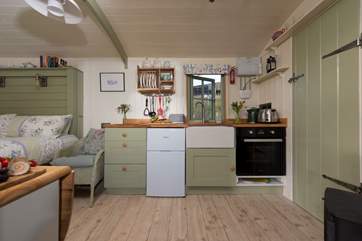 The kitchen is complete with all you could need to rustle up dinner for two.