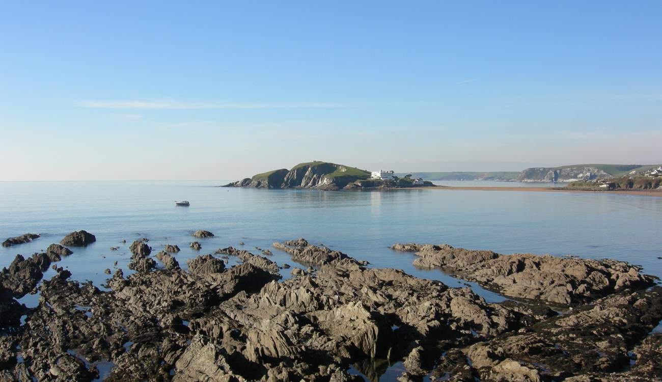Bigbury Bay, looking over to Burgh Island. 