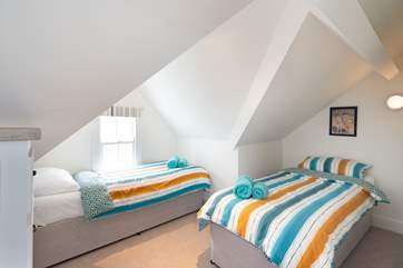 Loft twin room, please take care with the sloping ceiling.