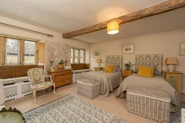 The beds in this gorgeous bedroom can either be three foot singles or a luxurious super-king double.