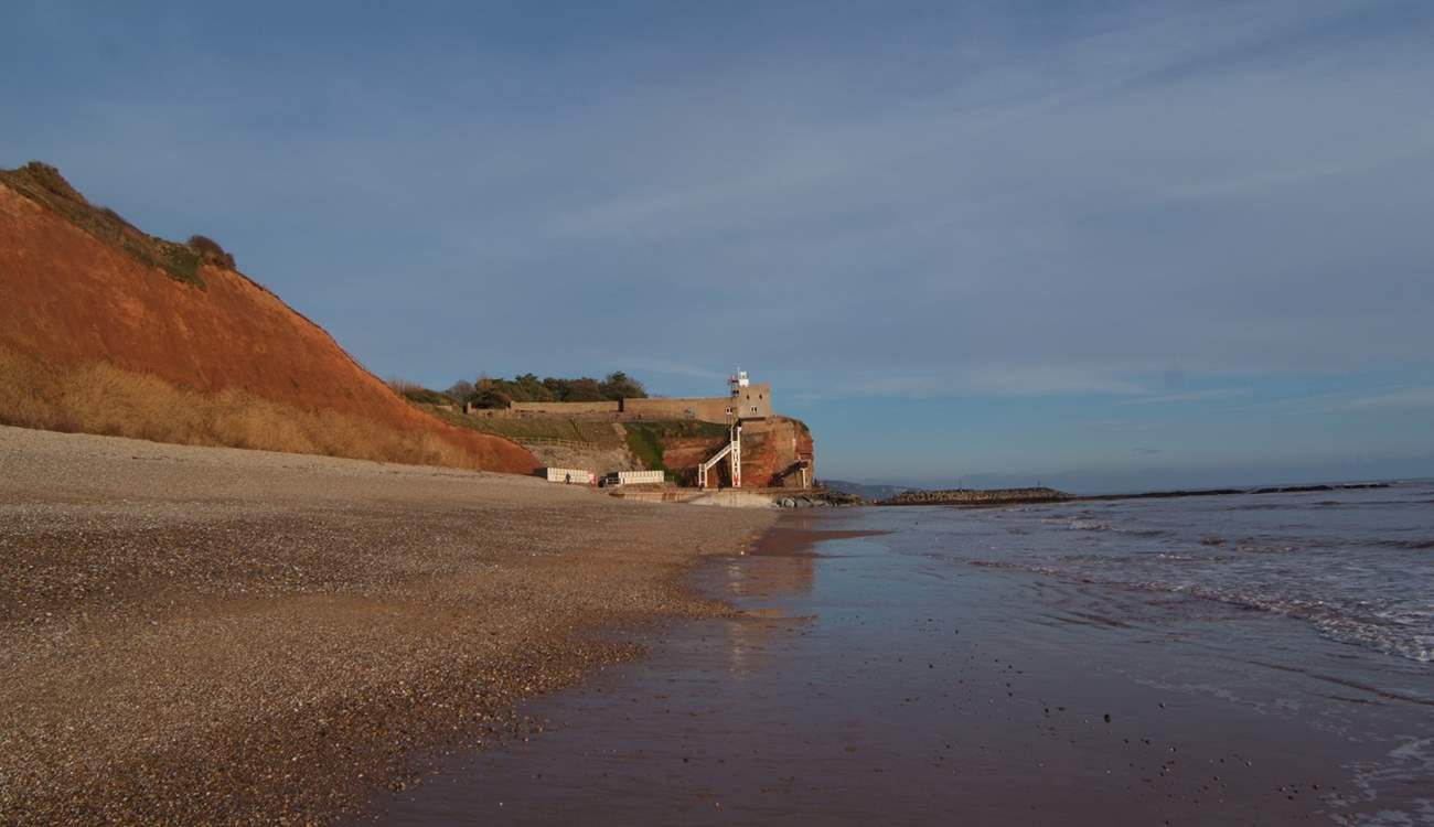 The east Devon and Dorset Jurassic Coast is spectacular. This is Sidmouth. A lovely Regency seaside town - with a world famous Folk Festival each year. There is plenty of sand at low tide.