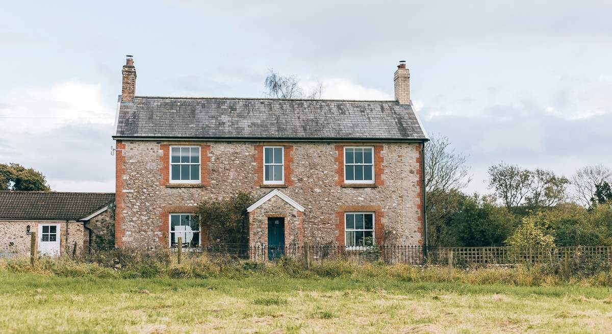 This is the front face of the farmhouse. Parking is in the courtyard behind the house and the gardens spread out to the south.