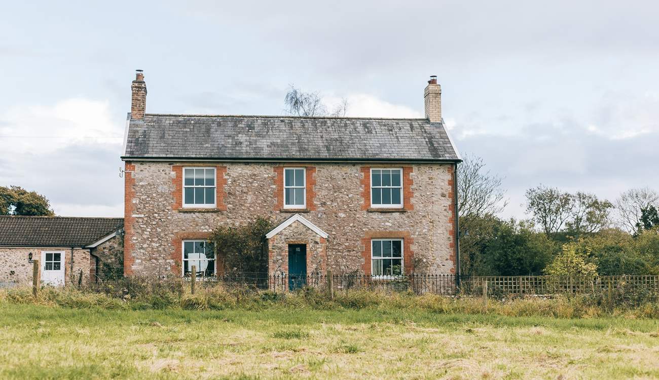 This is the front face of the farmhouse. Parking is in the courtyard behind the house and the gardens spread out to the south.