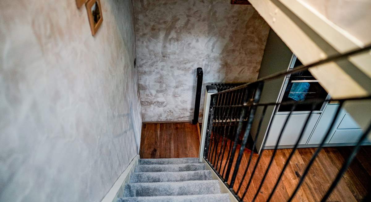 Looking down the stairs.