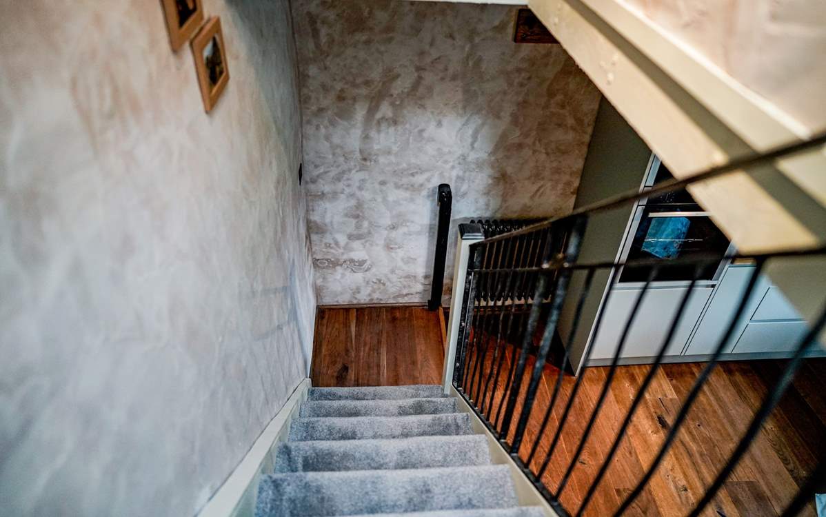 Looking down the stairs.