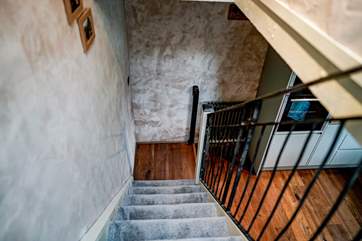 Looking down the stairs.