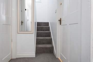 The narrow steep stairs which lead up to the snug area on the second floor.
