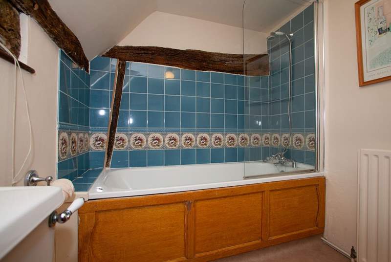 Family bathroom with shower attachment.
