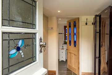 There is pretty glass throughout the property.