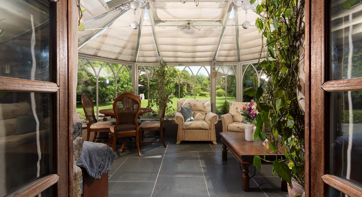 The conservatory is a sophisticated space, with botanical grace.