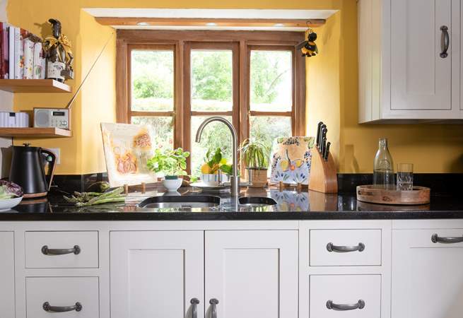 The kitchen boasts a sunny disposition.