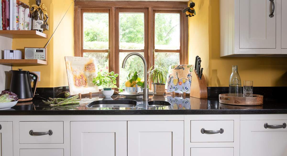 The kitchen boasts a sunny disposition.