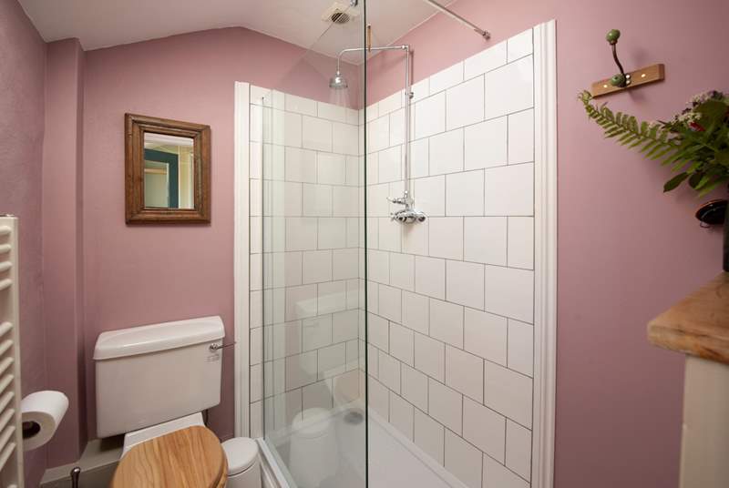 The family shower-room is a fabulous pink. 