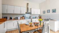 The kitchen is light and bright.