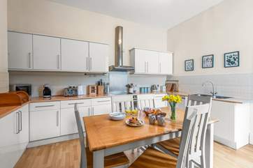 The kitchen is light and bright.