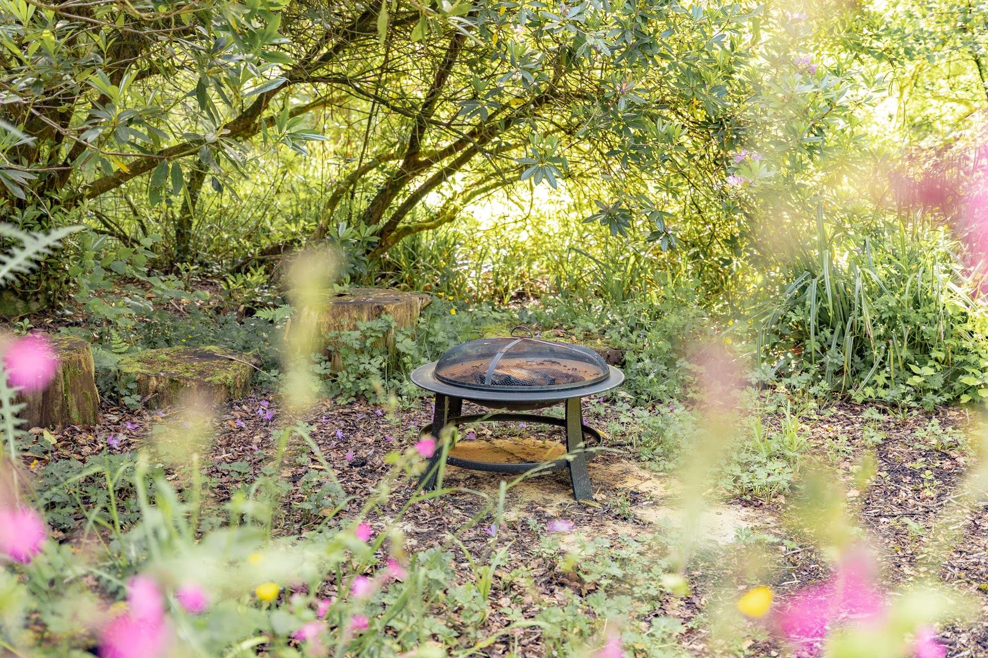 There are plenty of gorgeous hideaways to discover outside, like this delightful fire-pit.