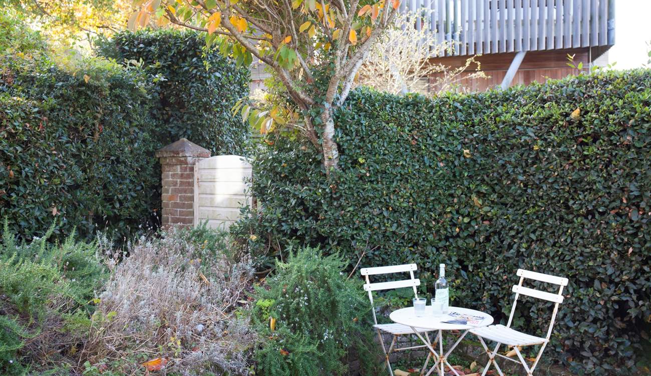 There is outside seating to the front of the property. 