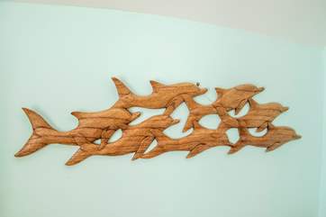 A fun piece of artwork in the bathroom.