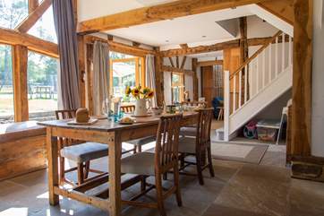 Open plan with stairs that lead to the bedrooms.