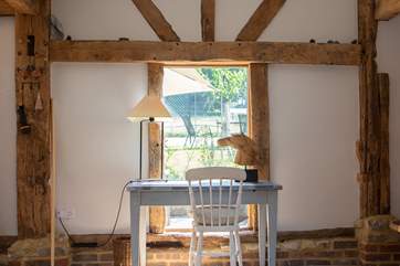 Writing desk with views to the garden and tennis court.