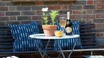 Outside seating in the courtyard.