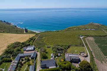 Welloe Rock is the cottage on the right of the photo with only gardens and fields before you reach the sea, this location is one of the best.