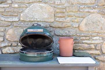 The Big Green Egg barbecue is ready for action.