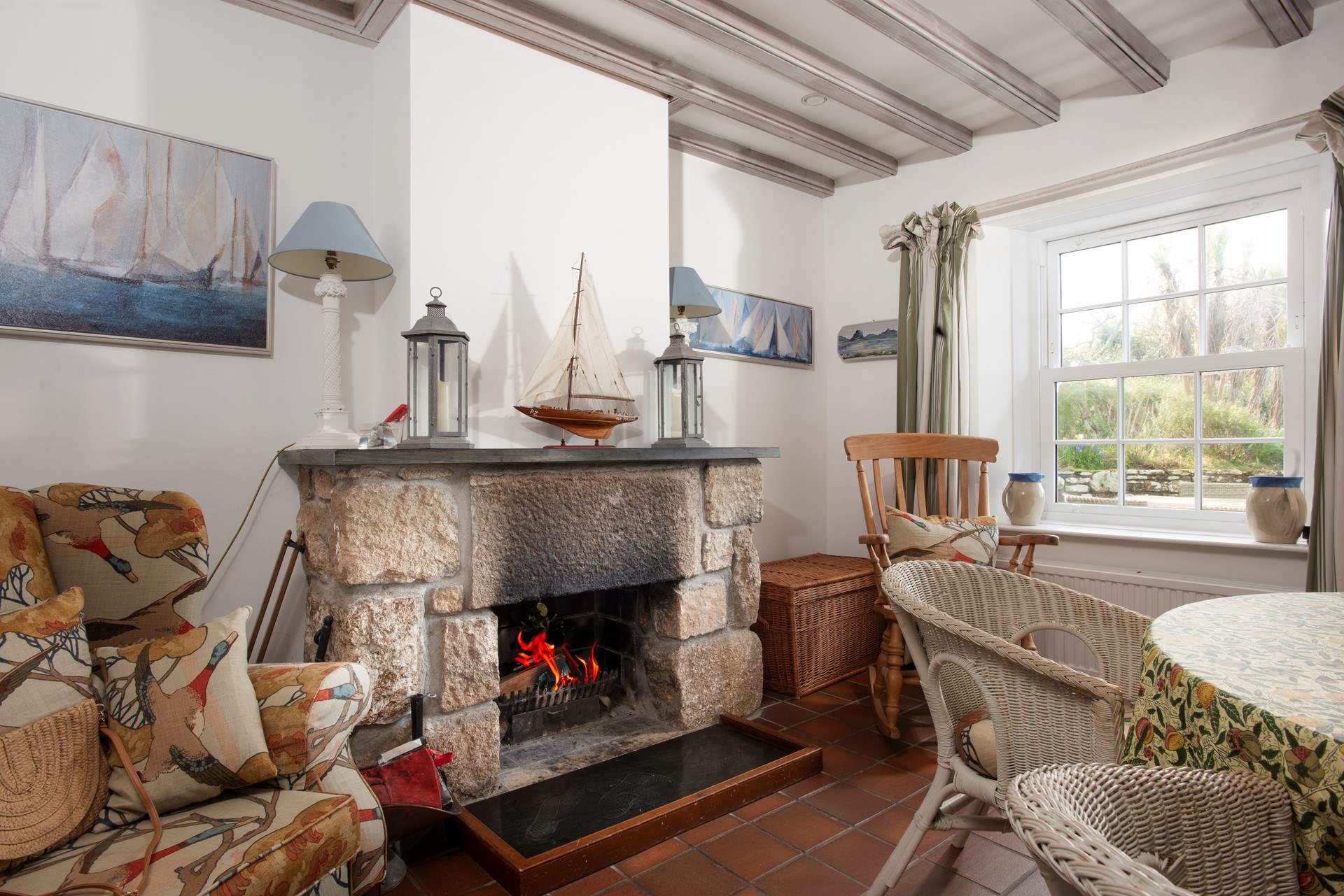 The dining-room boasts an open fire.