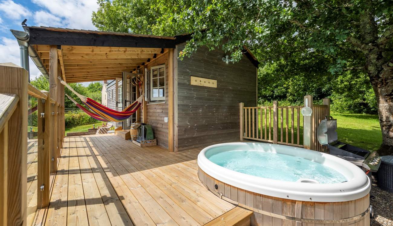 Bubble your troubles away in the hot tub.