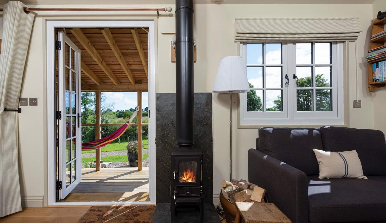 The warming wood-burner ensures year-round cosiness to supplement the underfloor heating.