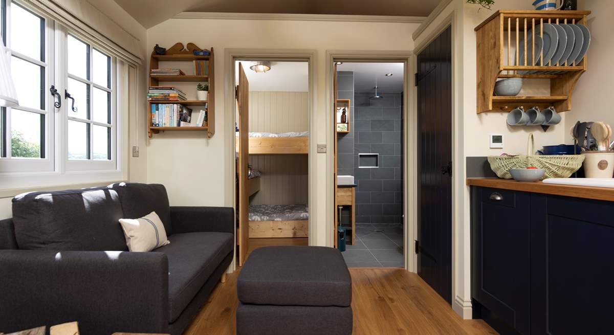 The bunk bedroom and shower-room are located at the opposite end of the cabin to the double bed. 