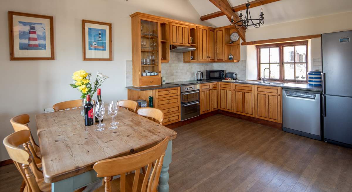 Spacious kitchen and dining area.